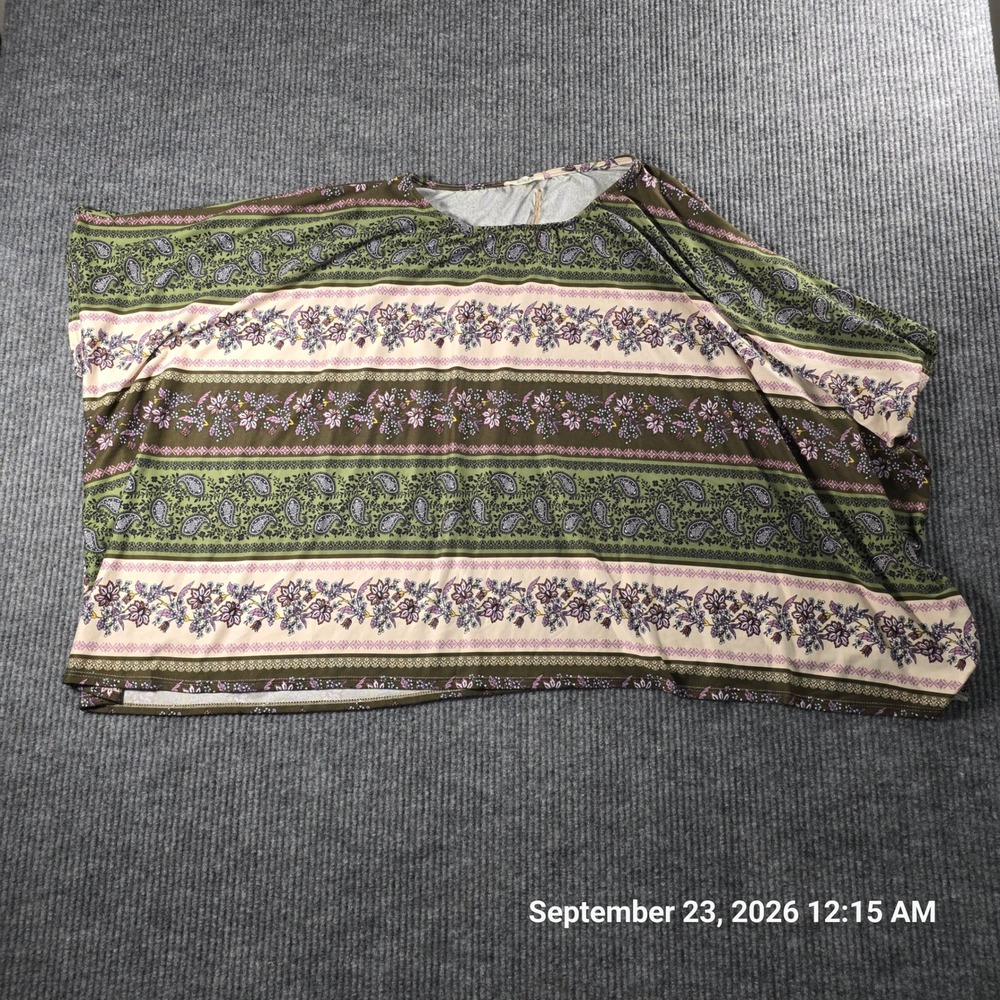 Easel Los Angeles Boho Paisley Floral Dolman Sleeve Oversized Top Green Brown